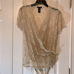Gold lace wrap blouse